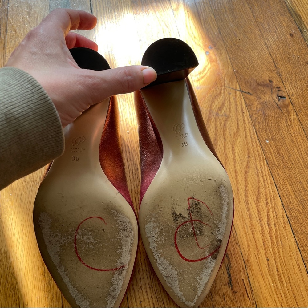 M. Gemi Lustro Suede+Leather Heels Ombré Chianti Copper red holiday metallic 38 - Picture 10 of 13